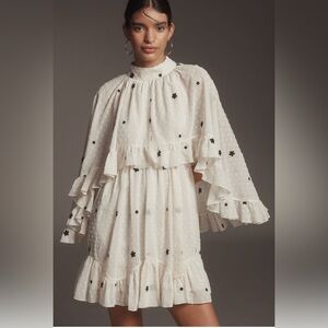 mare mare embroidered chiffon cape swing mini dress Mare Mare Embroidered Chiffon Cape Swing Mini Dress
